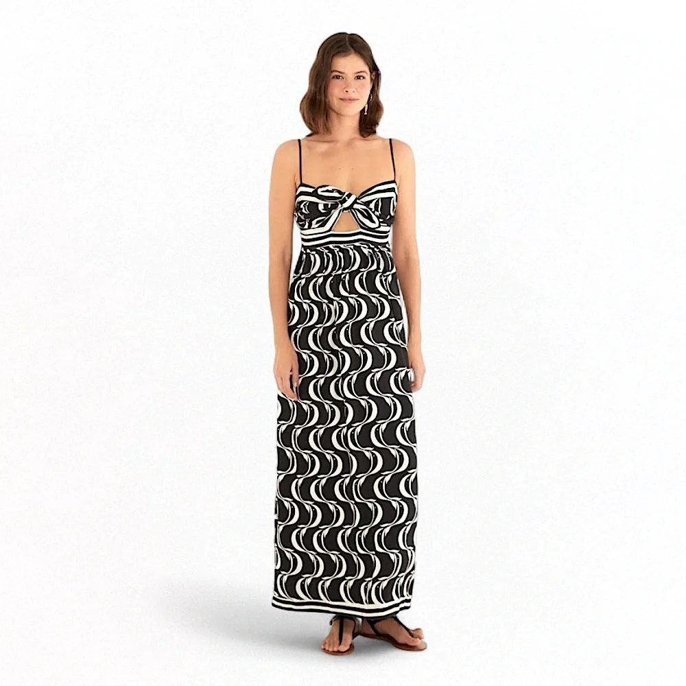 FARM Rio Brazil Copacabana Sidewalks Print Monochrome Midi Dress Size M (Medium) - Picture 4 of 16